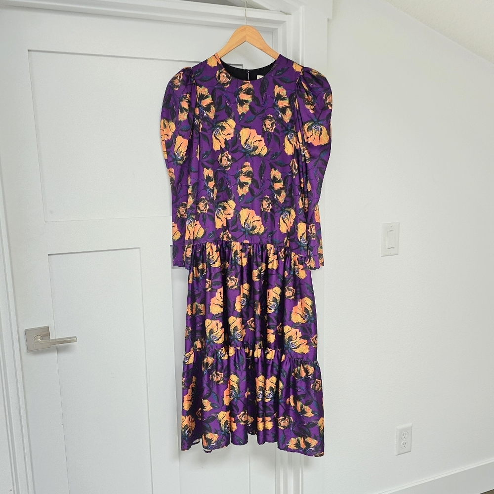 Purple Floral Midi Dress with Yellow Accents - Picture 6 of 15